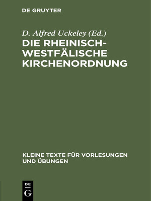 cover image of Die Rheinisch-Westfälische Kirchenordnung